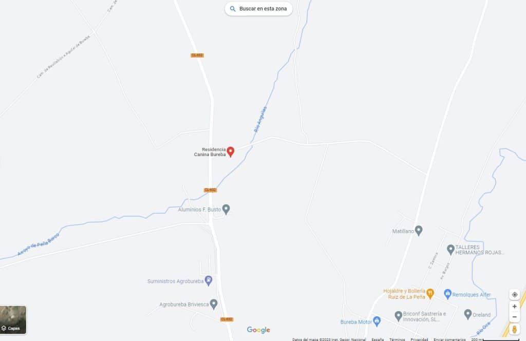 mapa google maps de la ubicación de la residencia canina Bureba