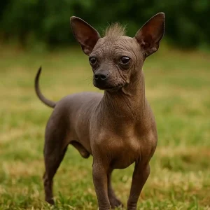 Cachorro de perro sin pelo latinoamericano con cresta en la cabeza posando en un campo – mundodog.es