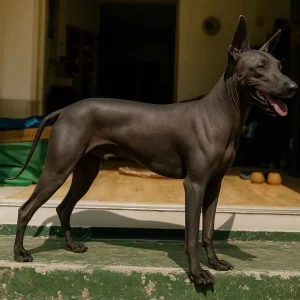 Perro Pila Argentino sin pelo posando al sol en una casa – mundodog.es