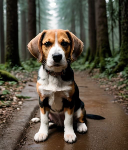 Beagle sentado en un sendero del bosque, una de las razas de perro más inteligentes y activas - www.mundodog.es