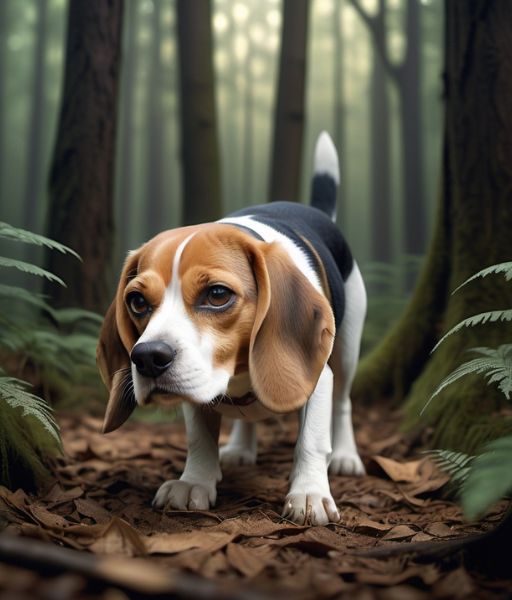 Beagle explorando el bosque, una de las razas de perro más inteligentes y rastreadoras - www.mundodog.es