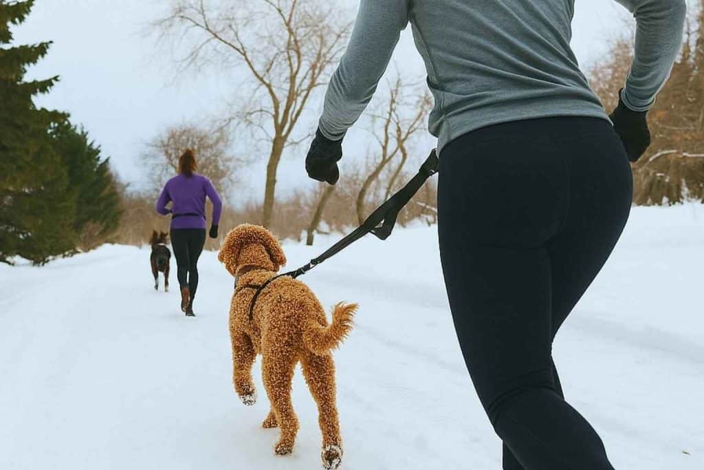 Personas practicando canicross con perros sobre nieve en invierno – Actividad deportiva outdoor 2025 en MundoDog.es