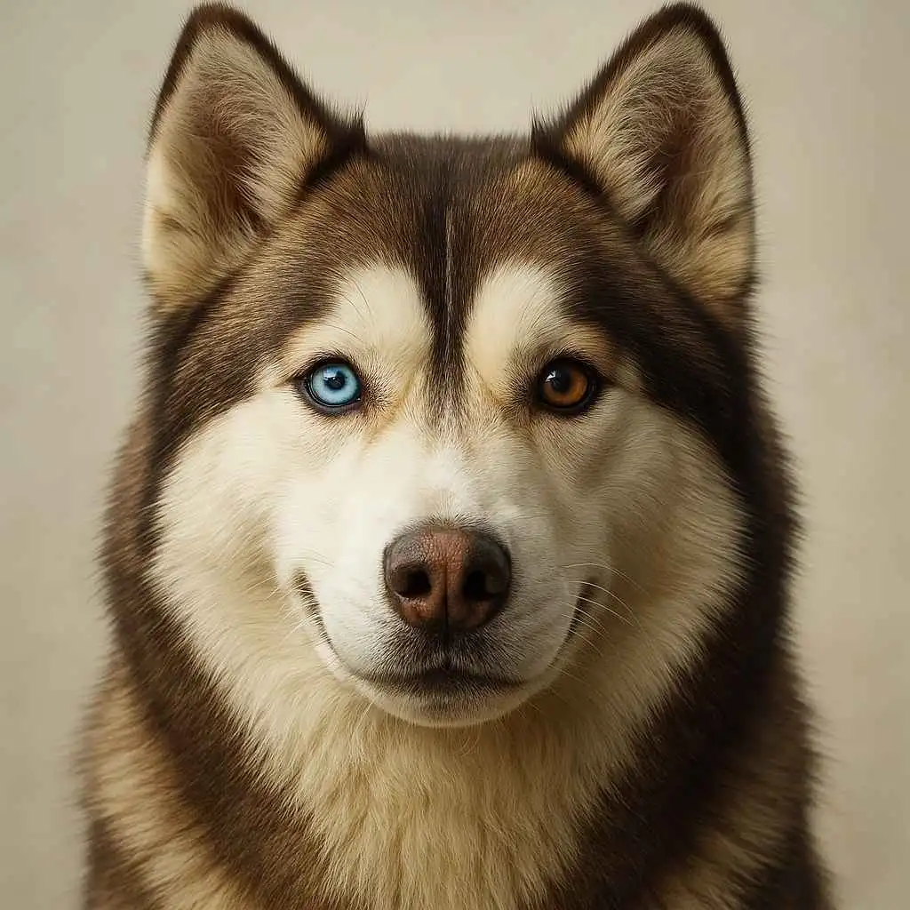 Primer plano de un Husky Siberiano con ojos de diferente color, azul y ámbar