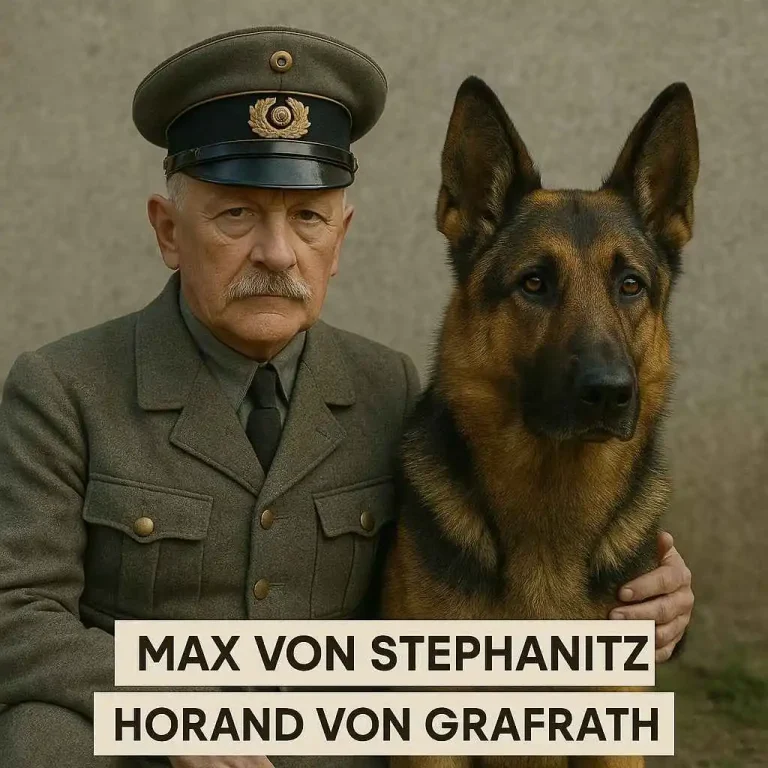 Max von Stephanitz junto al Pastor Alemán Horand von Grafrath, fundador de la raza