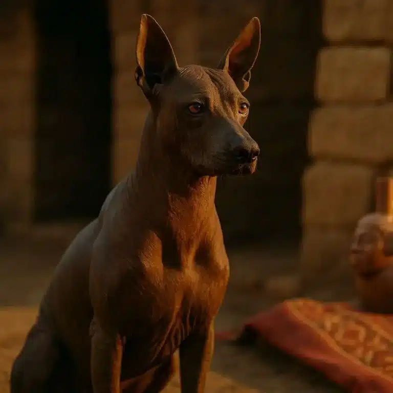 Perro sin pelo peruano con fondo ancestral, símbolo de historia y origen - www.mundodog.es