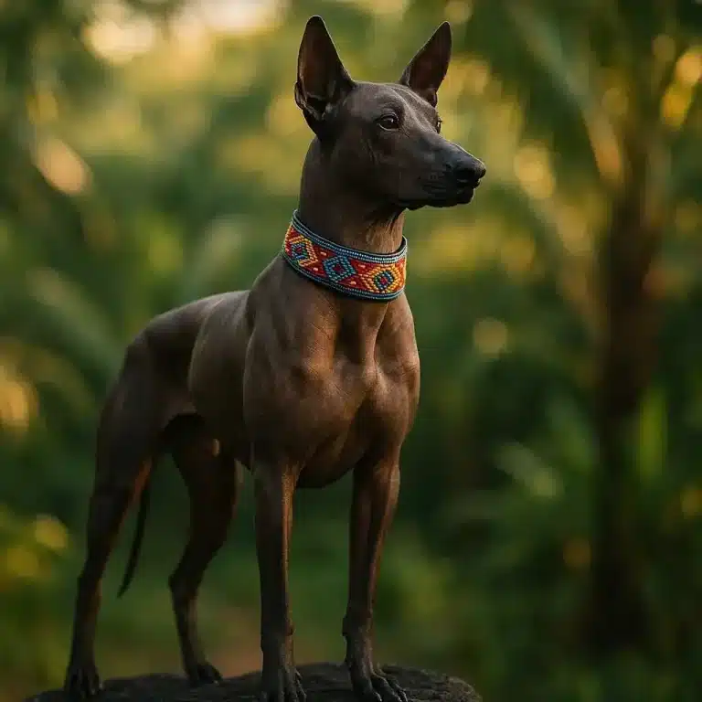 Xoloitzcuintle o perro sin pelo mexicano con collar artesanal colorido - www.mundodog.es