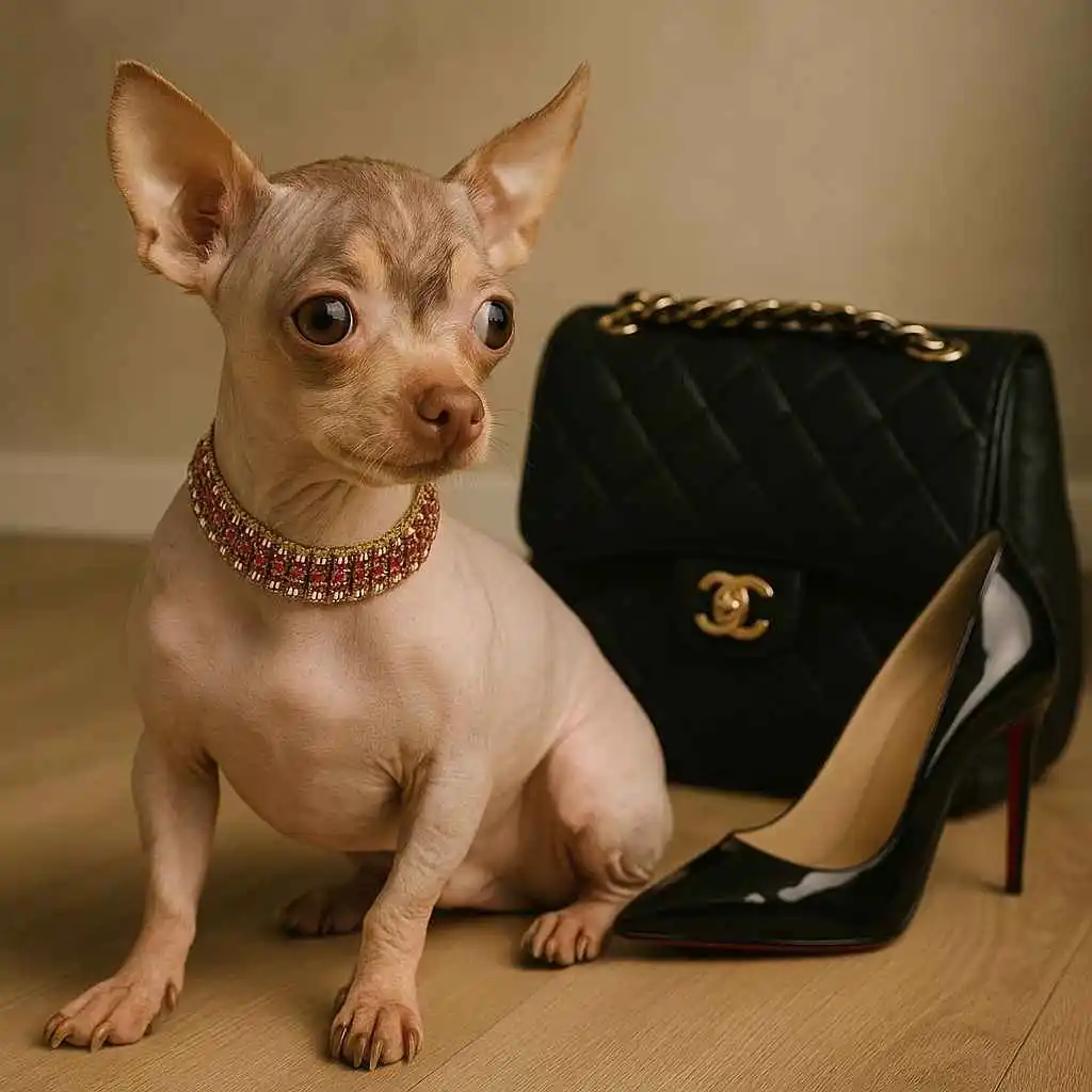 Chihuahua sin pelo con collar de lujo mostrando una personalidad sofisticada – mundodog.es