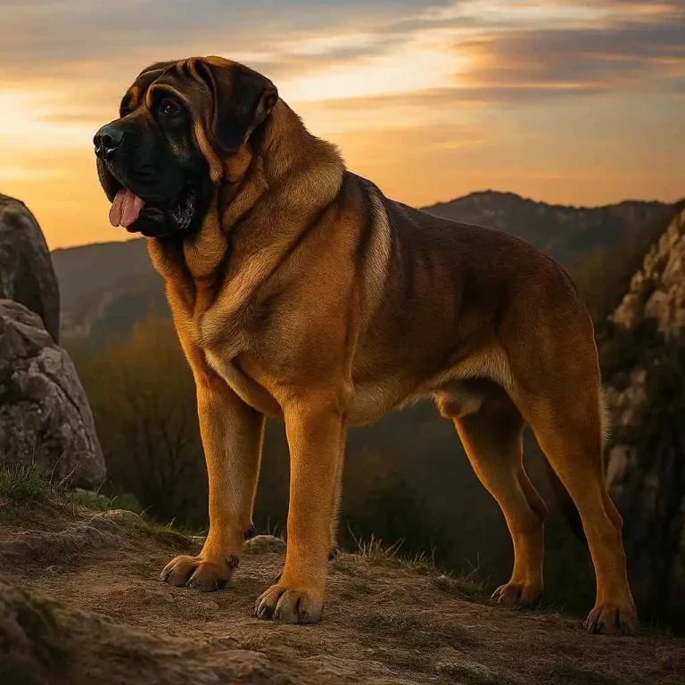 Mastín Español sobre una cima al atardecer, vigilando su entorno natural - www.mundodog.es