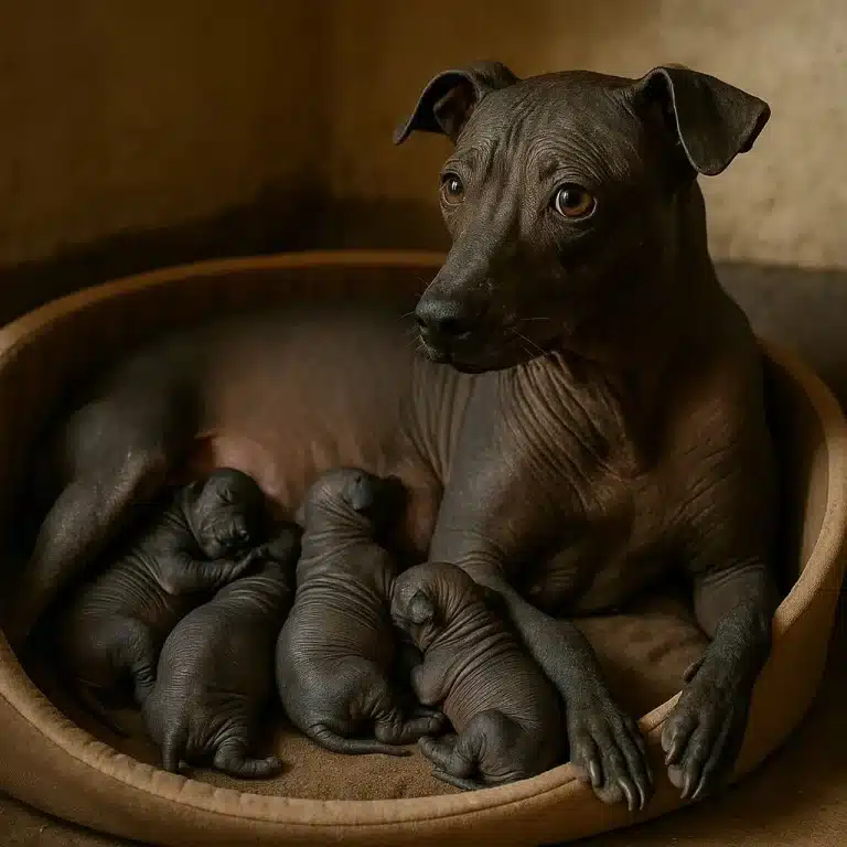 Perra Pila Argentino con sus cachorros recién nacidos en una cama – mundodog.es